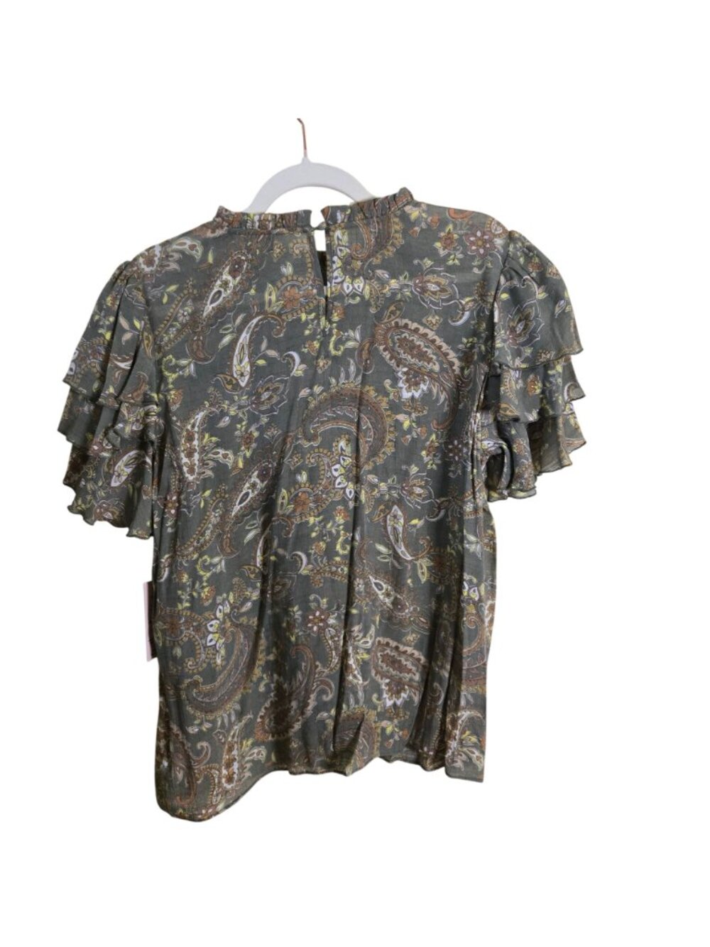 Nanette Lepore NWT Prairie Sage Paisley Print High Ruffle Collar Blouse Size XL - Picture 3 of 9